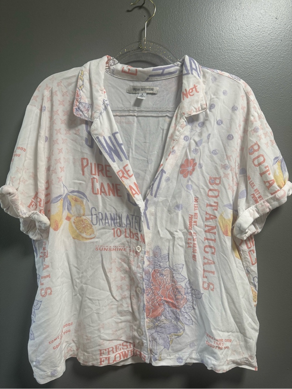 Urban Outfitters Souvenir Button-Front with Pastel Botanical Tropical Large